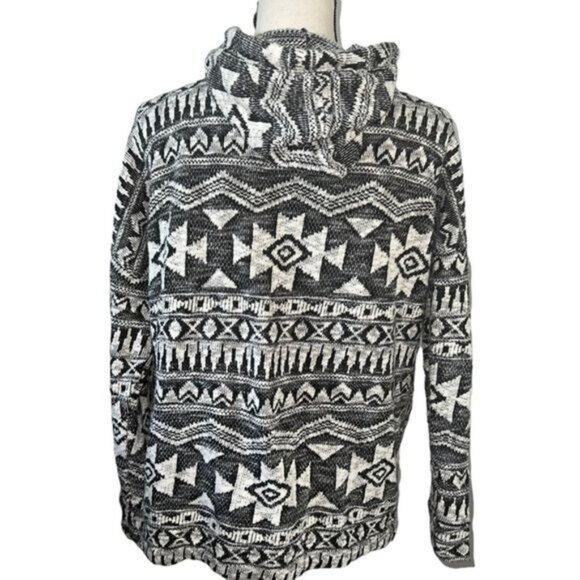 American Eagle Outfitters Hooded Zip-Up Sweater Black/White Drawstring Hem Sz M - Picture 2 of 11